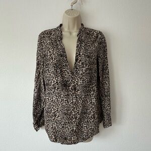 Zara Black and Tan Leopard Print Blouse